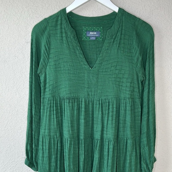 Anthropologie Maeve Amber Tiered Tunic Long Sleeve Dress in Evergreen Size XS - Picture 3 of 14